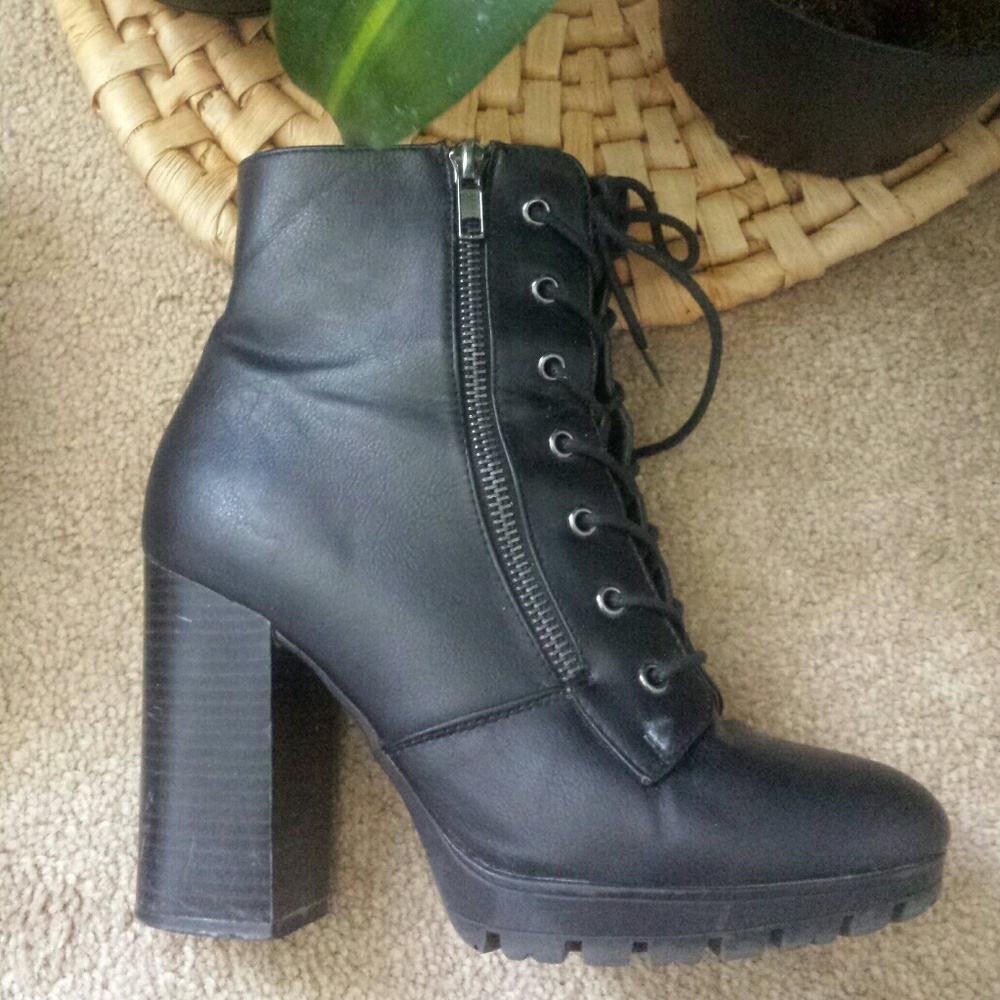 Black faux leather booties